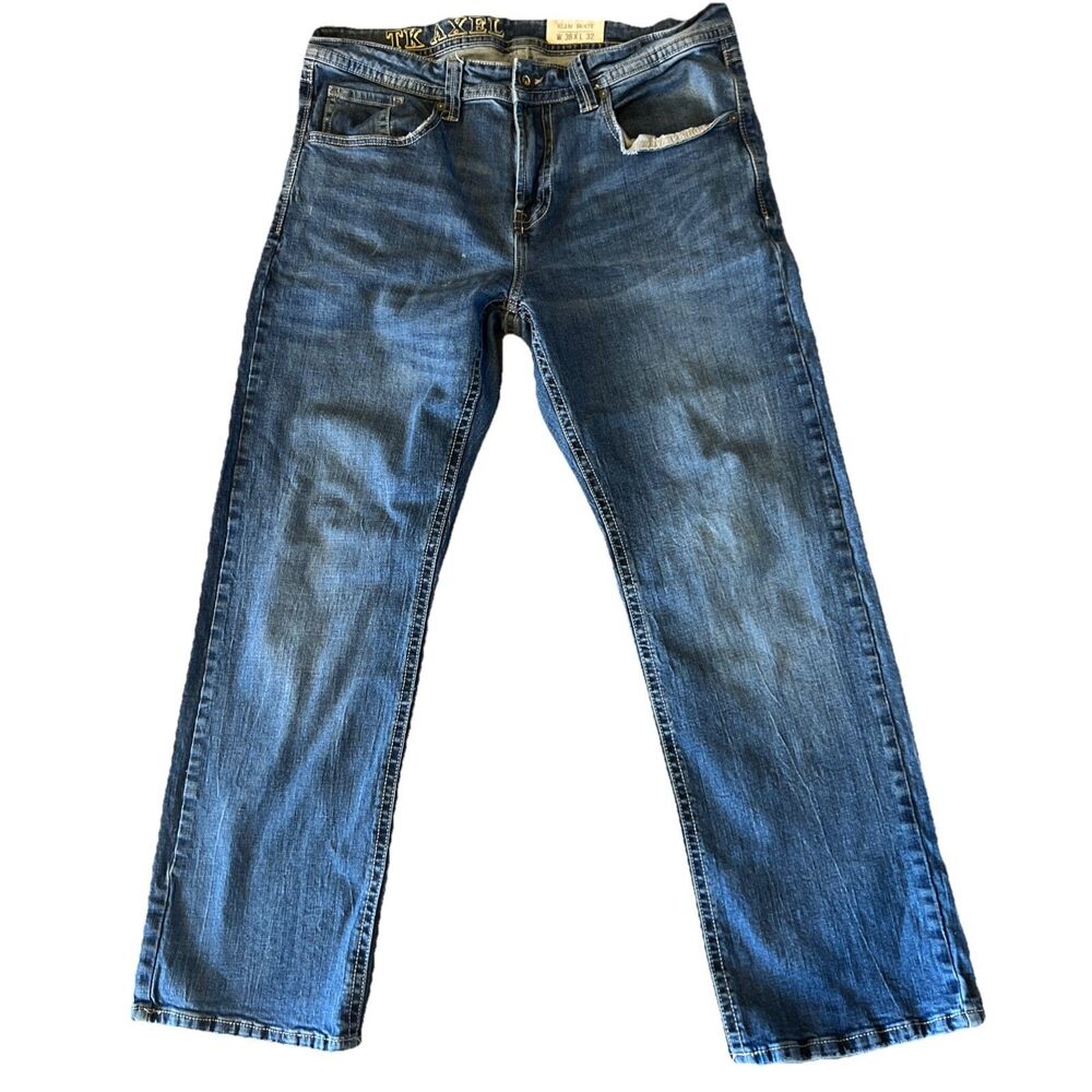 TK Axel Slim Fit Bootcut Jeans Men's 36x 32 Stretch Dark Wash Blue Denim